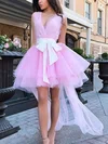 A-line V-neck Tulle Asymmetrical Sashes / Ribbons Prom Dresses #Favs020107549