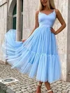 A-line V-neck Tulle Tea-length Prom Dresses #Favs020107552