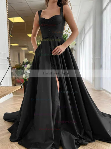 A-line Sweetheart Satin Sweep Train Bow Prom Dresses #Favs020107557