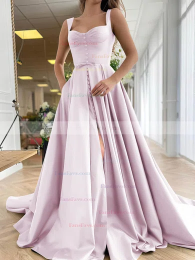 A-line Sweetheart Satin Sweep Train Bow Prom Dresses #Favs020107557