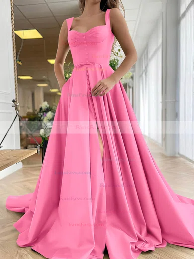 A-line Sweetheart Satin Sweep Train Bow Prom Dresses #Favs020107557