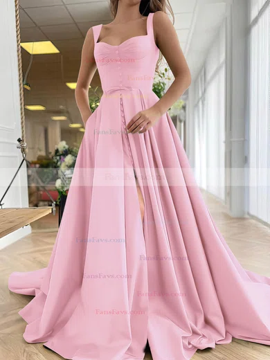 A-line Sweetheart Satin Sweep Train Bow Prom Dresses #Favs020107557