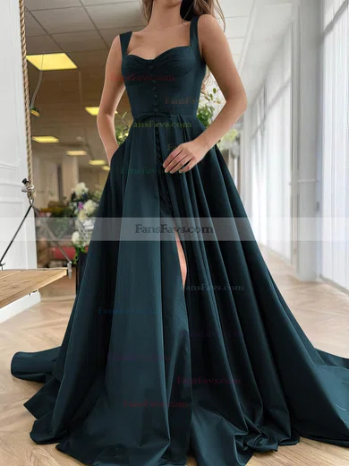 A-line Sweetheart Satin Sweep Train Bow Prom Dresses #Favs020107557