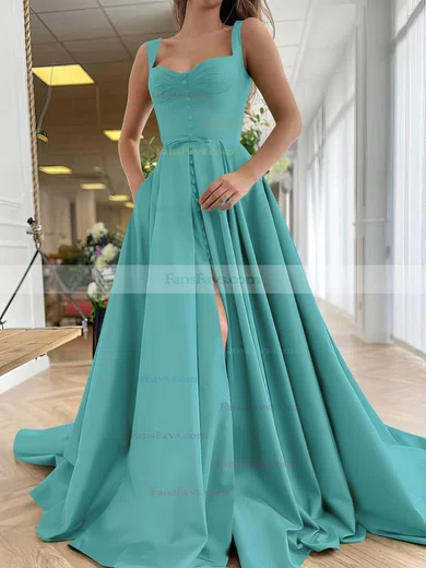 A-line Sweetheart Satin Sweep Train Bow Prom Dresses #Favs020107557