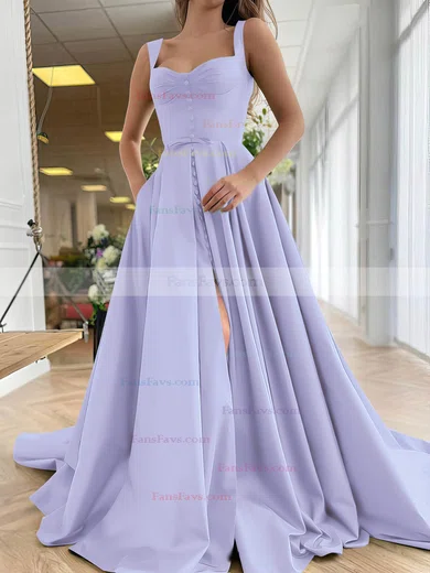A-line Sweetheart Satin Sweep Train Bow Prom Dresses #Favs020107557