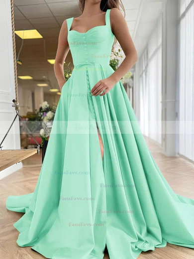 A-line Sweetheart Satin Sweep Train Bow Prom Dresses #Favs020107557