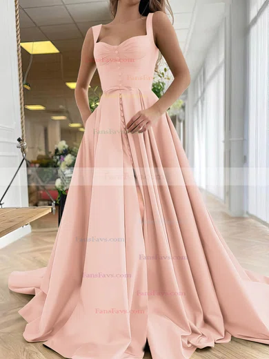 A-line Sweetheart Satin Sweep Train Bow Prom Dresses #Favs020107557
