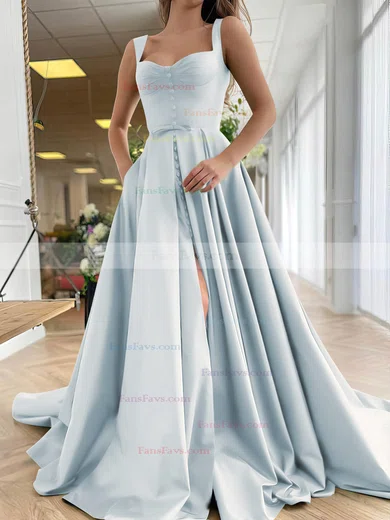 A-line Sweetheart Satin Sweep Train Bow Prom Dresses #Favs020107557