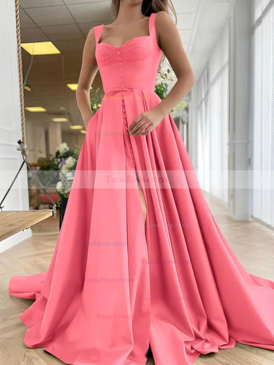 A-line Sweetheart Satin Sweep Train Bow Prom Dresses #Favs020107557