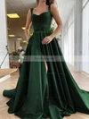 A-line Sweetheart Satin Sweep Train Bow Prom Dresses #Favs020107557
