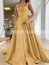 A-line Sweetheart Satin Sweep Train Bow Prom Dresses #Favs020107557