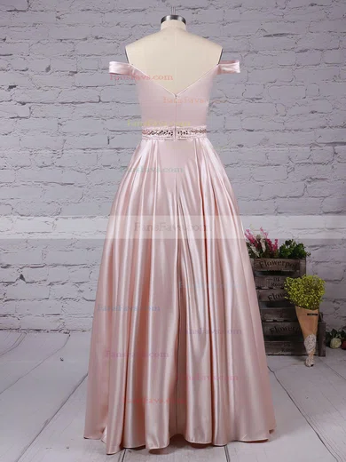 Ball Gown Off-the-shoulder Satin Floor-length Beading Prom Dresses #Favs020104578