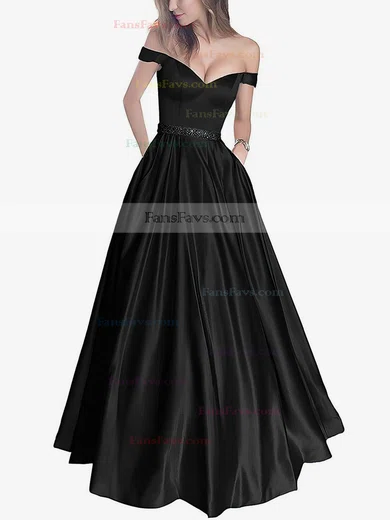 Ball Gown Off-the-shoulder Satin Floor-length Beading Prom Dresses #Favs020104578