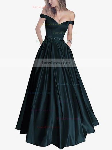 Ball Gown Off-the-shoulder Satin Floor-length Beading Prom Dresses #Favs020104578