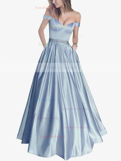 Ball Gown Off-the-shoulder Satin Floor-length Beading Prom Dresses #Favs020104578