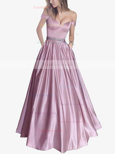 Ball Gown Off-the-shoulder Satin Floor-length Beading Prom Dresses #Favs020104578