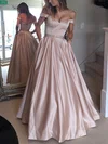 Ball Gown Off-the-shoulder Satin Floor-length Beading Prom Dresses #Favs020104578