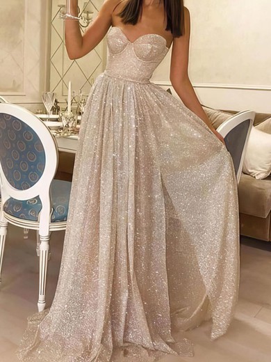 A-line Sweetheart Glitter Sweep Train Prom Dresses #Favs020107571