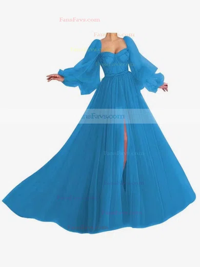 A-line Sweetheart Tulle Sweep Train Bow Prom Dresses #Favs020107577