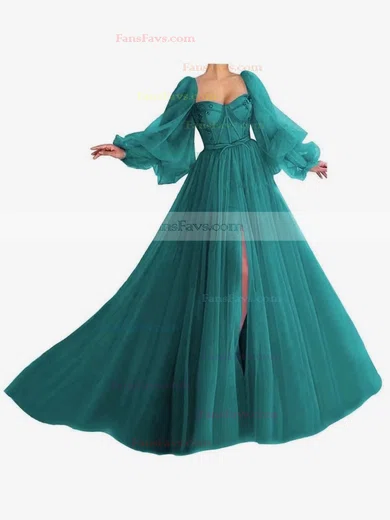 A-line Sweetheart Tulle Sweep Train Bow Prom Dresses #Favs020107577