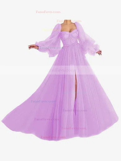 A-line Sweetheart Tulle Sweep Train Bow Prom Dresses #Favs020107577