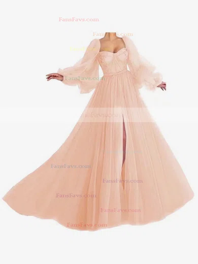 A-line Sweetheart Tulle Sweep Train Bow Prom Dresses #Favs020107577