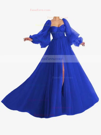 A-line Sweetheart Tulle Sweep Train Bow Prom Dresses #Favs020107577