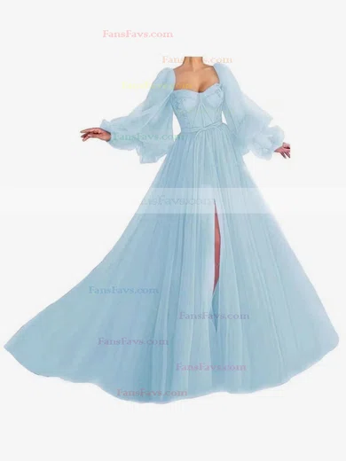 A-line Sweetheart Tulle Sweep Train Bow Prom Dresses #Favs020107577