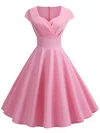 A-line V-neck Silk-like Satin Knee-length Ruffles Short Prom Dresses #Favs020107582