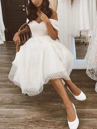 A-line Off-the-shoulder Tulle Tea-length Prom Dresses #Favs020107583