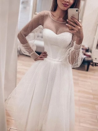A-line Scoop Neck Tulle Tea-length Short Prom Dresses #Favs020107584 A-line Scoop Neck Tulle Tea-length Short Prom Dresses #Favs020107584