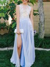 A-line Scoop Neck Chiffon Floor-length Appliques Lace Prom Dresses #Favs020104582
