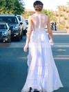 A-line Scoop Neck Chiffon Floor-length Appliques Lace Prom Dresses #Favs020104582