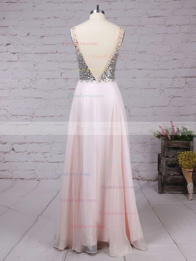 A-line V-neck Chiffon Floor-length Beading Prom Dresses #Favs020104583