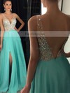 A-line V-neck Chiffon Floor-length Beading Prom Dresses #Favs020104583