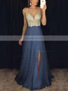 A-line V-neck Chiffon Floor-length Beading Prom Dresses #Favs020104583