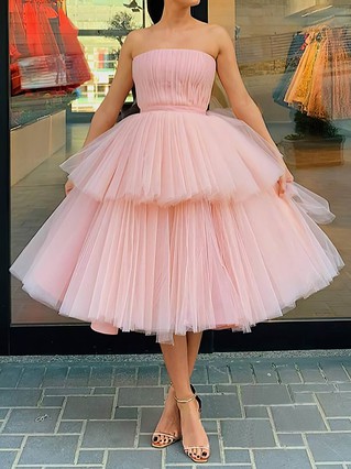 Ball Gown Strapless Tulle Tea-length Tiered Short Prom Dresses #Favs020107925 Ball Gown Strapless Tulle Tea-length Tiered Short Prom Dresses #Favs020107925