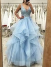 Ball Gown V-neck Organza Lace Sweep Train Beading Prom Dresses #Favs020107926