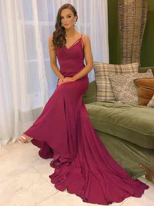 Trumpet/Mermaid V-neck Jersey Sweep Train Prom Dresses #Favs020107928