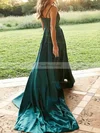 A-line V-neck Silk-like Satin Sweep Train Split Front Prom Dresses #Favs020107929