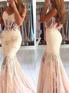 Trumpet/Mermaid Strapless Lace Tulle Sweep Train Beading Prom Dresses #Favs020107931