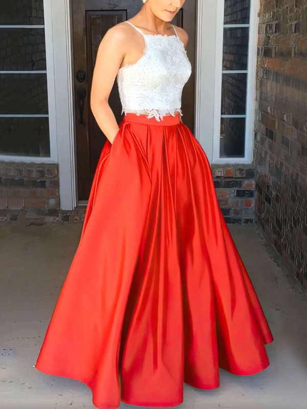 Ball Gown Square Neckline Satin Floor-length Appliques Lace Prom Dresses #Favs020104587