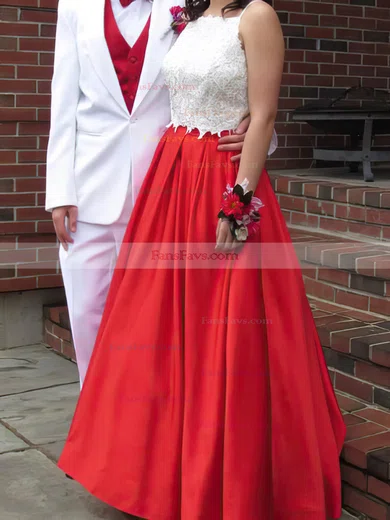 Ball Gown Square Neckline Satin Floor-length Appliques Lace Prom Dresses #Favs020104587