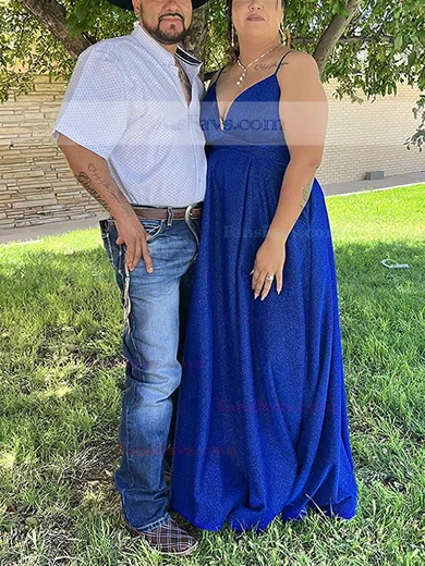 Ball Gown V-neck Glitter Sweep Train Pockets Prom Dresses #Favs020107934