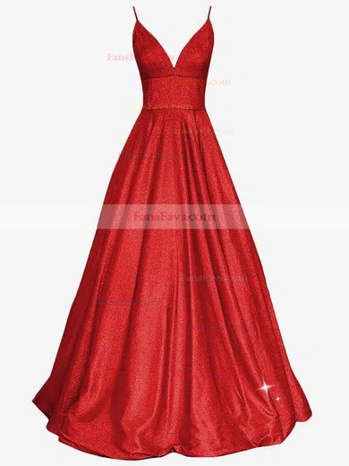Ball Gown V-neck Glitter Sweep Train Pockets Prom Dresses #Favs020107934