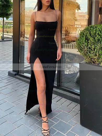 Sheath/Column Square Neckline Satin Floor-length Split Front Prom Dresses #Favs020107944