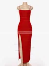 Sheath/Column Square Neckline Satin Floor-length Split Front Prom Dresses #Favs020107944