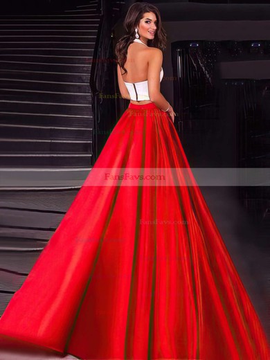 Ball Gown Halter Satin Floor-length Pockets Prom Dresses #Favs020104589
