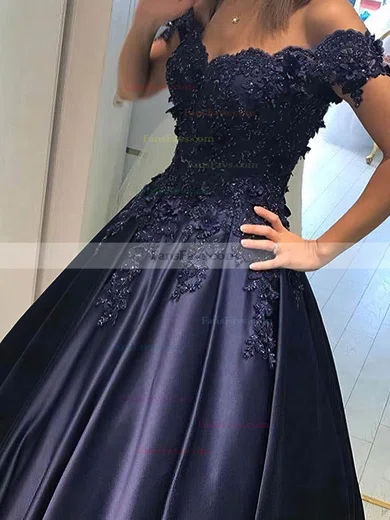 Ball Gown Off-the-shoulder Satin Lace Sweep Train Beading Prom Dresses #Favs020107946