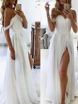 A-line Off-the-shoulder Chiffon Sweep Train Appliques Lace Prom Dresses #Favs020107950 A-line Off-the-shoulder Chiffon Sweep Train Appliques Lace Prom Dresses #Favs020107950